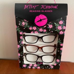 Betsey Johnson +2.00 Readers Reading 3 Pair Glasses Black & Tortoise